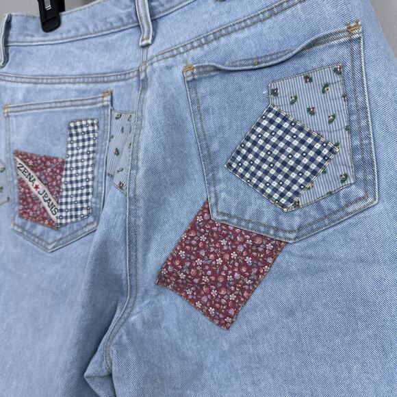 Vintage Zena Jean Shorts Women's Size 14 Denim Patchwork High Waist Mom Cotton - Picture 7 of 13